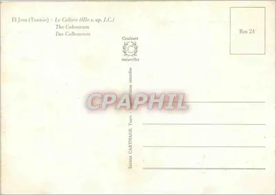 El Jem (Tunis) — Widok na amfiteatr (II w. n.e.) — Wydawnictwo CARTHEACE, Tunis — Rewers