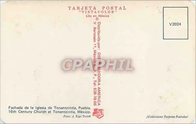 Fachada de la Iglesia de Tonantzintla, Puebla — 16th Century Church — Tarjeta Postal 'Vistacolor' V2024 — Rewers