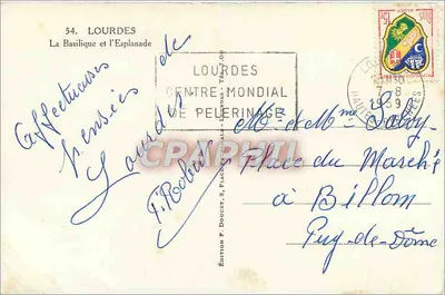 Lourdes — La Basilique et l'Esplanade — Édition P. Doucet — Verso