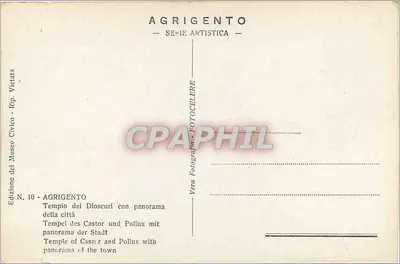 Agrigento — świątynia Dioskurów z panoramą miasta — Wydawnictwo Muzeum Cywilnego, seria artystyczna, nr 10 — Rewers