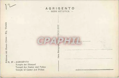 Agrigento — Tempel Dioskuri — Wydawnictwo Muzeum Cywilnego, seria artystyczna n°27 — Rewers