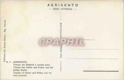 Świątynia Kastora i Polluksa — święty teren — Agrigento, seria artystyczna, nr 1 — Rewers