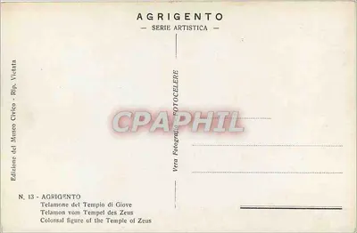 Agrigento — Kolosalna figura z Tempelu Zeusa — Wydawnictwo Muzeum Cywilnego, seria artystyczna nr 13 — Rewers