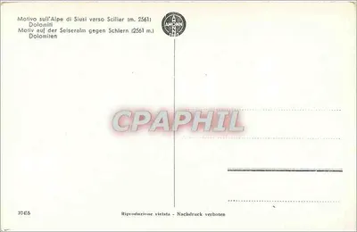View of the Dolomites — Alpe di Siusi towards Sciliar (2561 m) — Publisher AMONN, No. 37455 — Back