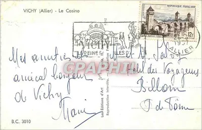 Vichy (Allier) - O Casino — Les Éditions d'Art, B.C. 3010 — Verso