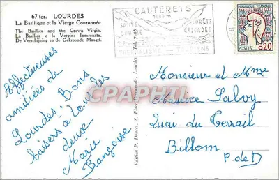 Lourdes — Basiliek en Kruisende Maagd — Uitgave P. Doned, S. Place Cauterets — Achterkant