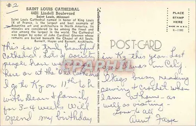Catedral de São Luís — São Luís, Missouri — Cartão postal #2 — Verso