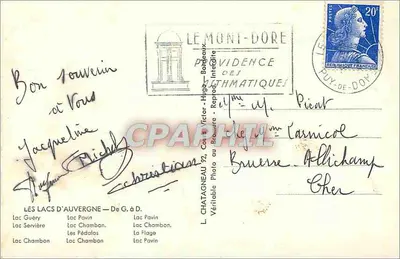 Jeziora Auvergne — Mont-Dore — Wydawca Hugues Chatagneau, nr 92 — Rewers