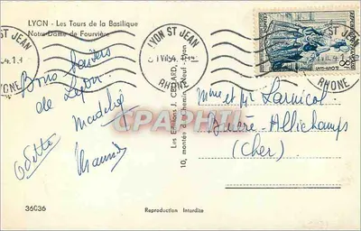 Lyon — Wieże Bazyliki Najświętszej Maryi Panny z Fourvière — Wydawnictwo J. Cébard, Lyon — Rewers