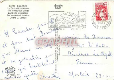 Jaskinia w Lourdes — Najświętsza Maryja Panny z Lourdes — Wydawnictwo Francuskie — Rewers