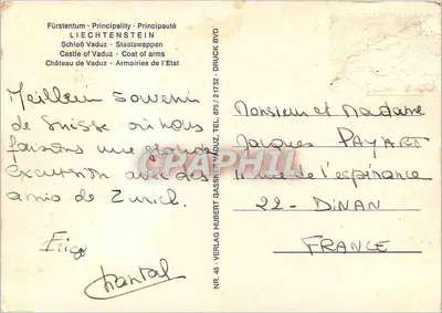 Zamek w Vaduzie — Krajina Liechtensteinu — wydawca Verlag Hubert Gassner Vaduz, nr 46 — Rewers