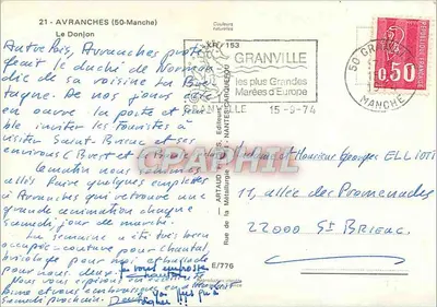 Donjon w Avranches — ruiny średniowieczne z flagą — n° E/776 — Rewers