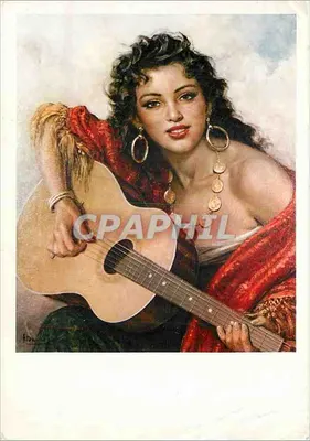 Mulher com violão — reprodução de acordo com André David — Mexichrome