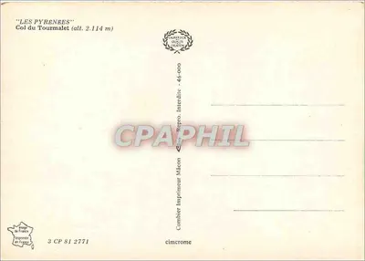 Col du Tourmalet — wysokość 2114 m — Combier Imprimeur Mâcon — Rewers