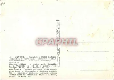 Manche — Tarjeta postal turística con mapa y fotos de lugares — Reverso
