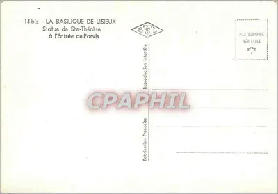 Bazylika w Lisieux — Statua św. Teresy z wejścia na Parvis — BSL — Rewers