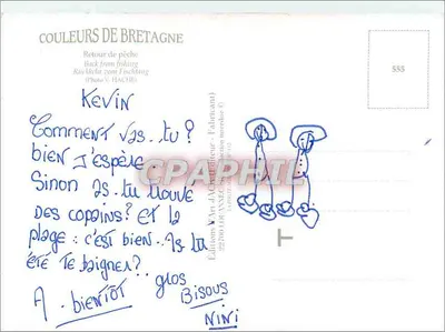 Barco de pesca no mar — Bretagne — Edições Art JACQUINNEC — Verso