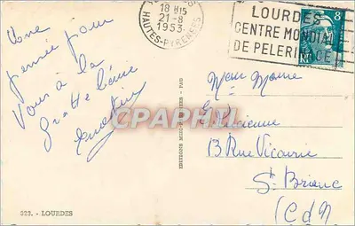 Lourdes — Souvenir de Lourdes — Éditions Midi-Pyrénées, n° 323 — Rewers