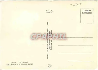 Foix — Vista Geral e o Castelo — Société des Cartes Postales APA-POUX — Verso