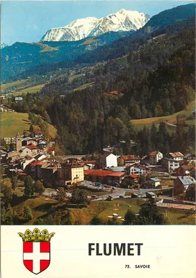 Flumet — vista geral e o Mont Blanc — Comblier Imprimeur Mâcon