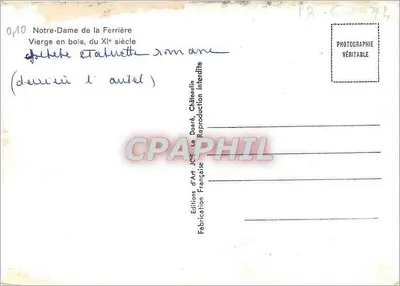 Notre-Dame de la Ferrière — Virgem em madeira, do século XI — Éditions d'Art JOS Le Darré — Verso