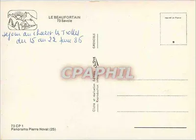 Panorama das Alpes - Arêches - Beaufortain — Pierre Novat, editor 73 CP 1 — Verso