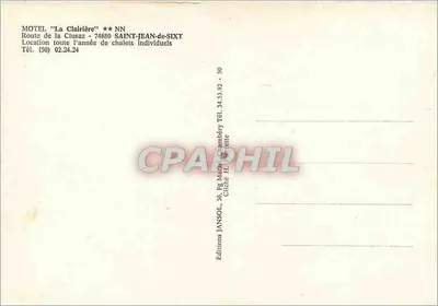 La Clairière — Motel em Saint-Jean-de-Sixt — Éditions Jansol — Verso