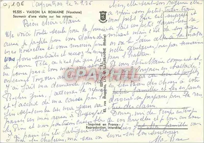 Vaison la Romaine — Römische Ruinen und Landschaft — Editions Lycée Illéurbanne, n° 95.525 — Rückseite