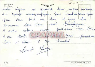 Hôtel Negresco — Nice, Côte d'Azur — éditeur Septic, n° 176 — Verso