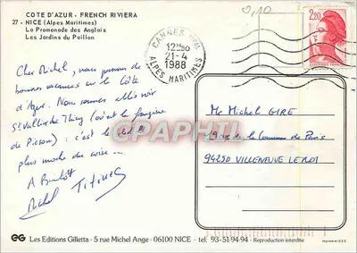 Nice — Costa do Azul — Les Editions Gilletta — Verso