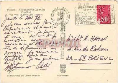 Niederbronn-les-Bains — Vista hacia la Plaza de los Baños — Ediciones Diplomochrome — Reverso