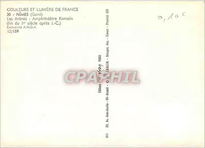 Les Arènes - Amphithéâtre Romain — fin du Ier siècle après J.-C. — Éditions Grunt, Paris, n° 12/159 — Rewers