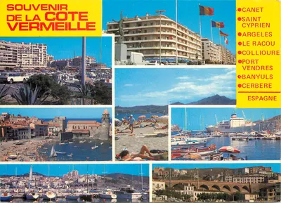 Lembrança da Costa Vermelha — Canet, Saint-Cyprien, Argeles, Le Racou, Collioure, Port Vendres, Banyuls, Cerbère — Edições S. Audin, impresso na França