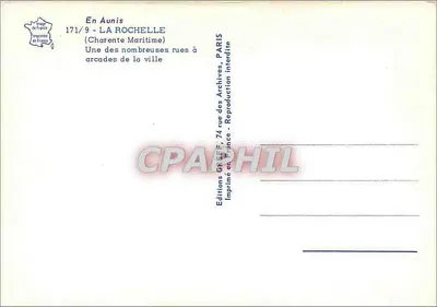 La Rochelle — Uma das muitas ruas com arcadas da cidade — Editions GREFF — Verso