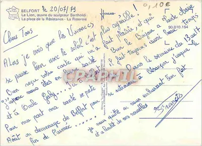 Belfort — O Leão, obra de Bartholdi — O Jardim das Rosas — Edições da Associação dos Amigos de Belfort — Verso