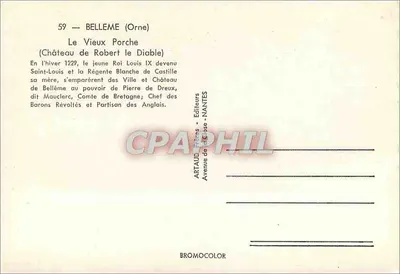 Belleme (Orne) — Le Vieux Porche (Château de Robert le Diable) — Artaud Frères - Nantes — Verso