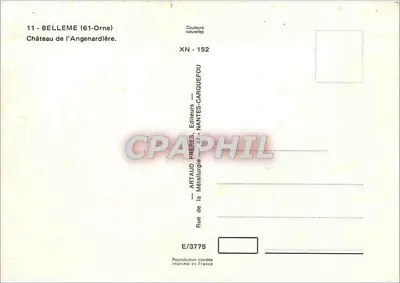 Castelo de l'Angenardière — Belleme (61-Orne) — Artaud Frères, Nantes — Verso