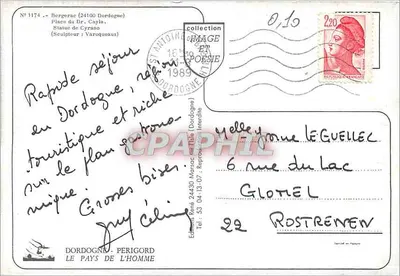 Bergerac — Plac doktora Cayla — Statua Cyrana — Wydawnictwo Dordogne Périgord — Rewers