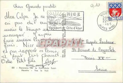 Beziers - Vista à Noite — Sté das Cartas Postais APA, n°521 — Verso