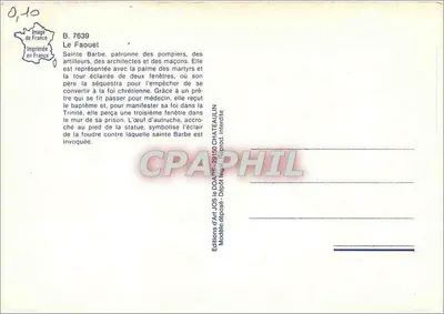 Santa Bárbara — estátua em uma igreja — editor JOS CHATEAULIN, n° B.7639 — Verso