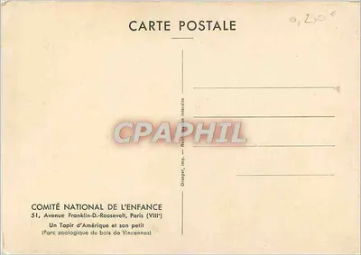 Um Tapir da América e seu filhote — Parque Zoológico do Bois de Vincennes — Comité National de l'Enfance — Verso