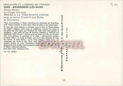 Bourbonne-les-Bains — De Heilige Maagd van de Wateren in haar kleine kapel — Uitgaven Jean-Jaurès-94-Arcuall — Achterkant