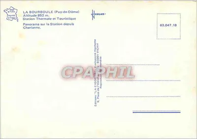 La Bourboule (Puy-de-Dôme) — Estação Termal e Turística — Edições 'LA CIGOGNE' Vichy — Verso