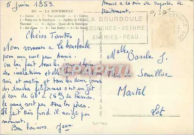 La Bourboule — vista geral, cassino, igreja, lago Guéry — editor Cité des Arts Photo, n°155 — Verso