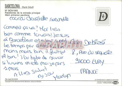Park Güell — Pawilony wejścia głównego — Mini Ediciones DAVID, nr BCN1065 — Rewers