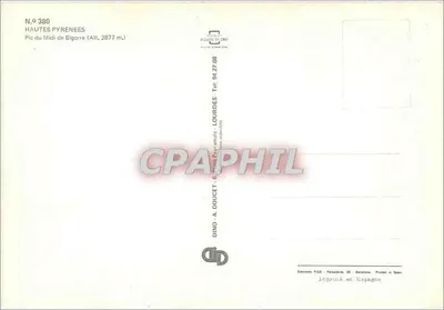 Pic du Midi de Bigorre — Hautes Pyrénées — Éditeur FISA, Barcelone — Verso