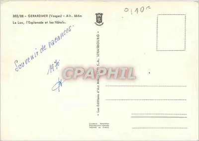 Gérardmer (Vosges) — O lago, a esplanada e os hotéis — Edições d'Art Maracco S.A., Strasbourg — Verso