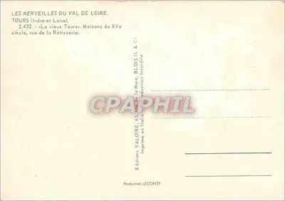 Tours — Huizen van de 15e eeuw, straat van de Rotisserie — Uitgave Valoire — Achterkant