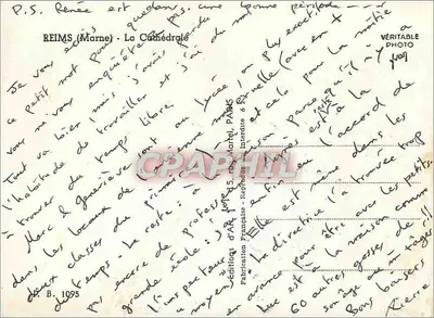 Reims (Marne) - Katedra — Éditions d'Art Jondès, Paryż, nr B. 1095 — Rewers