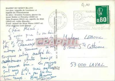 Massif du Mont Blanc — vue aérienne — Éditions PAVAZOL, n° 15 — Verso